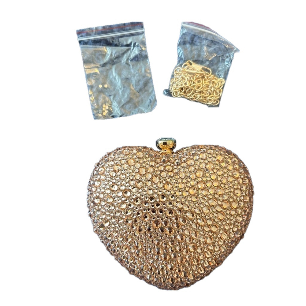 NEW RAMLA Gold Jewel Encrusted Heart Clutch